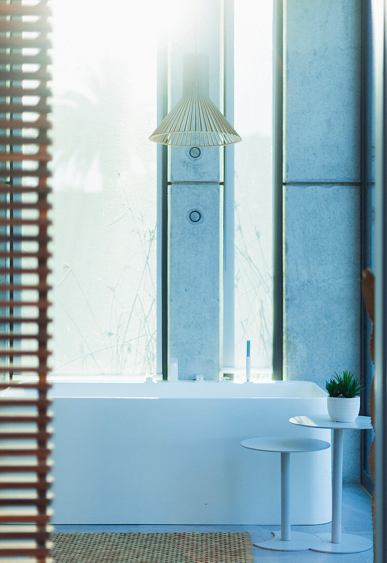 Modern, luxury home bathroom with soaking tub