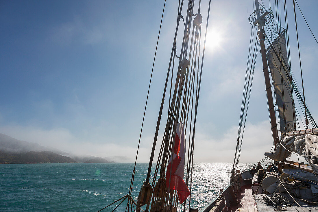 Sailboat rigging on Atlantic Ocean Greenland