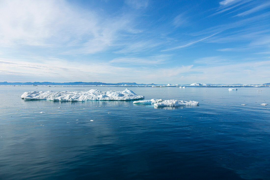 Melting polar ice over blue Atlantic Ocean Greenland