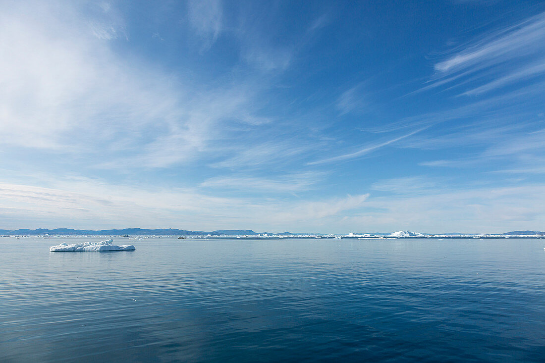 Sunny vast blue seascape view Atlantic Ocean Greenland