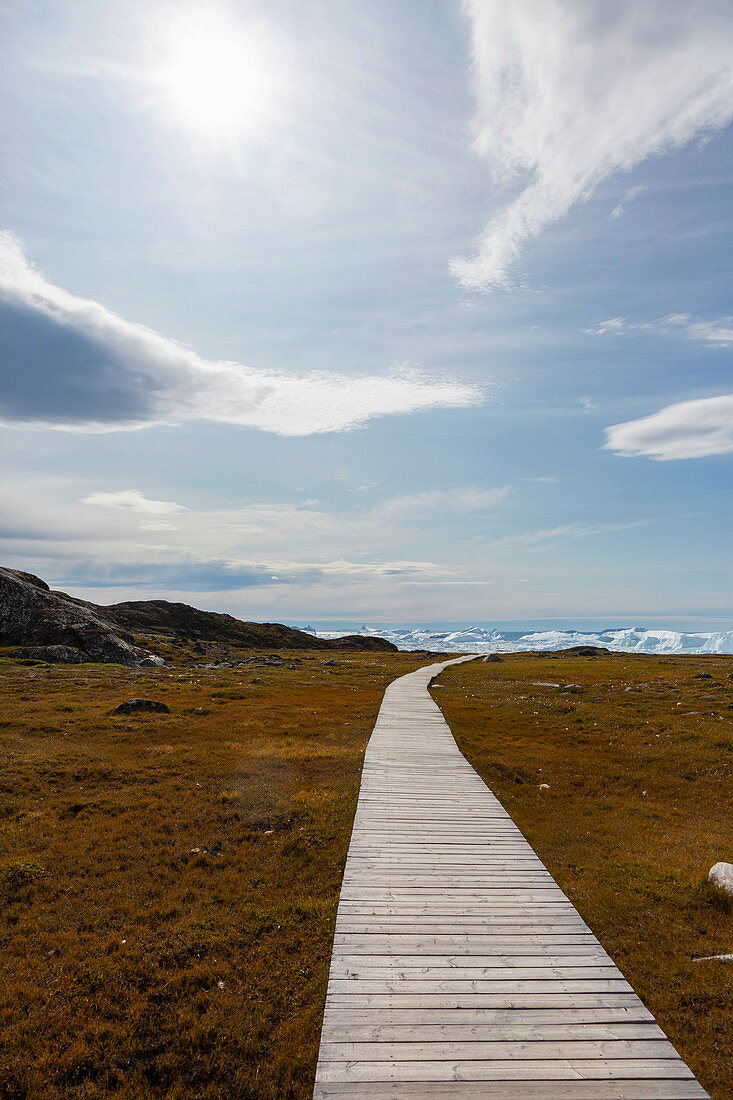 Footpath leading to coast Disko Bay West Greenland