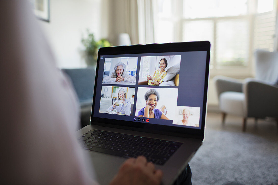 Senior women video conferencing on laptop screen