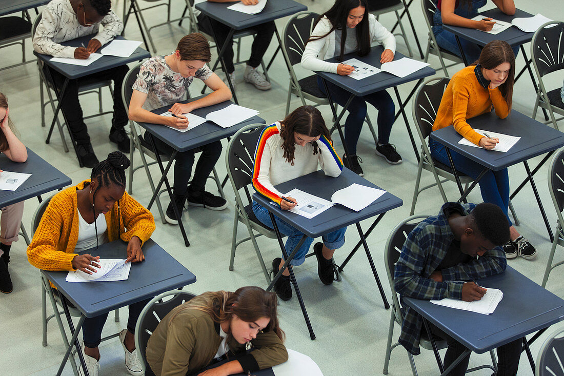 Focused students taking exam
