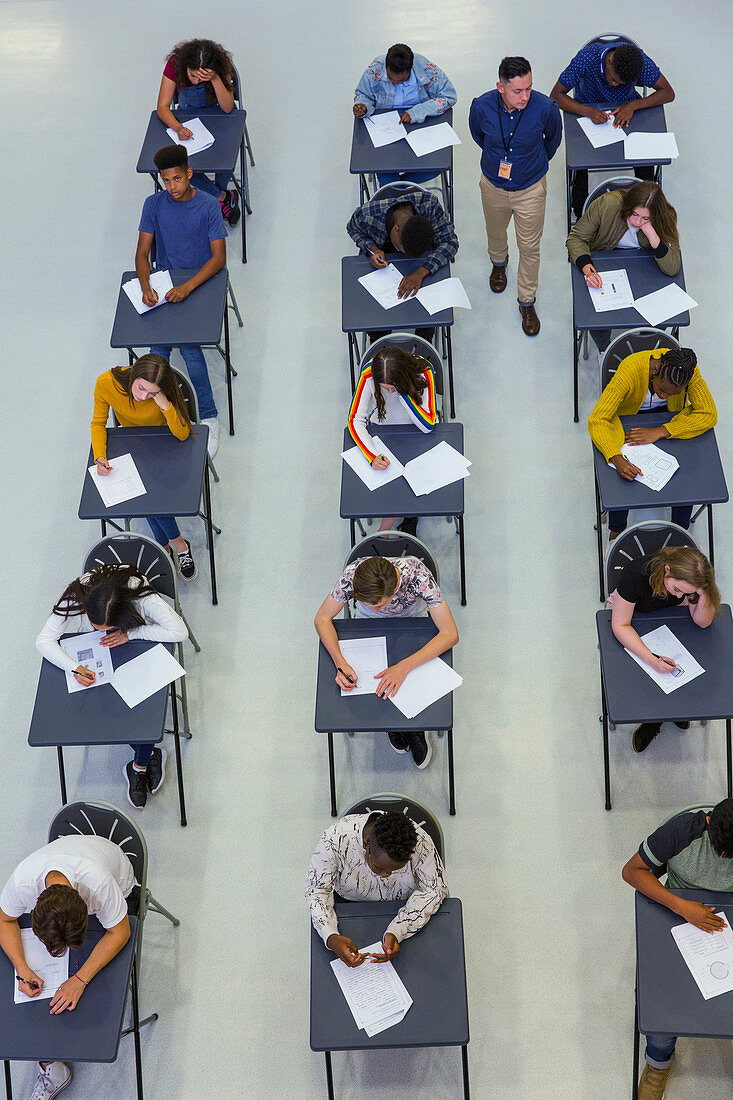 Teacher supervising students taking exam