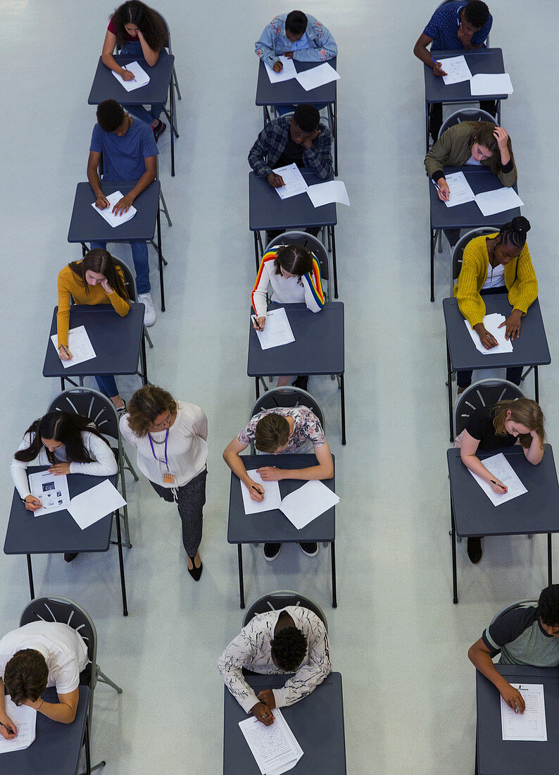 Teacher supervising students taking exam