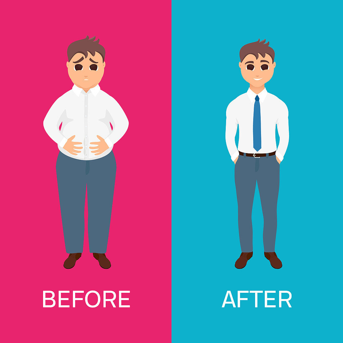 Man before and after weight loss, illustration