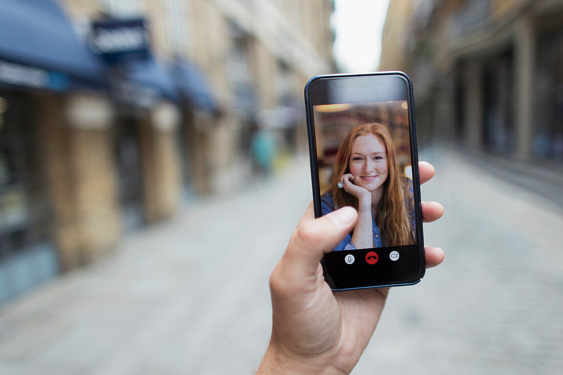 Point of view Video chatting with woman