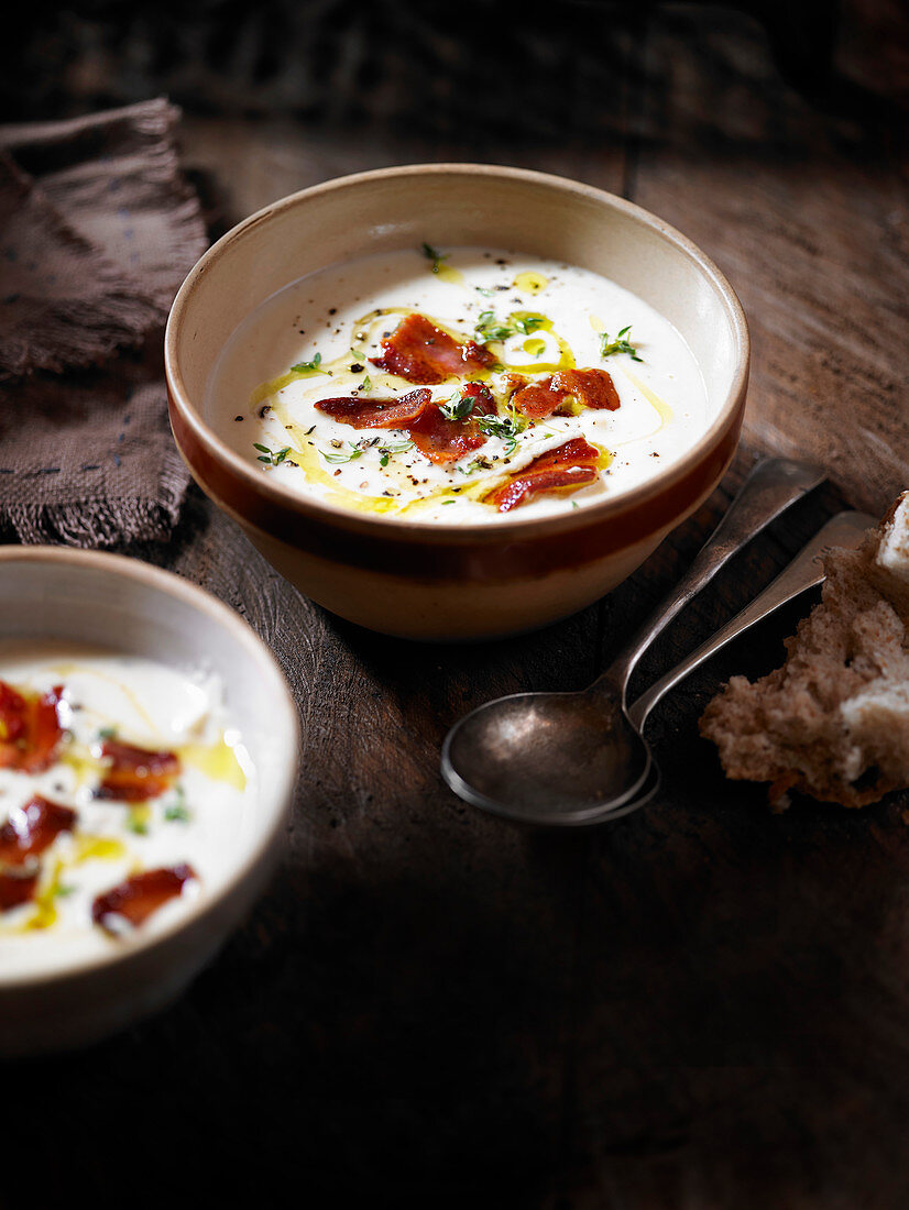 Celeriac, pancetta and thyme soup