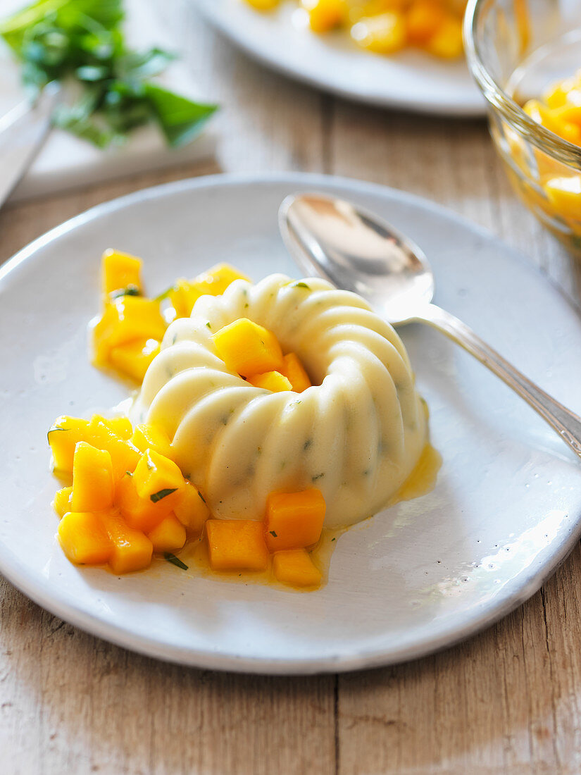 Panna cotta with mango compote