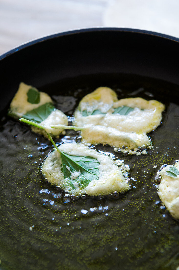 Fried wild herbs in beer batter