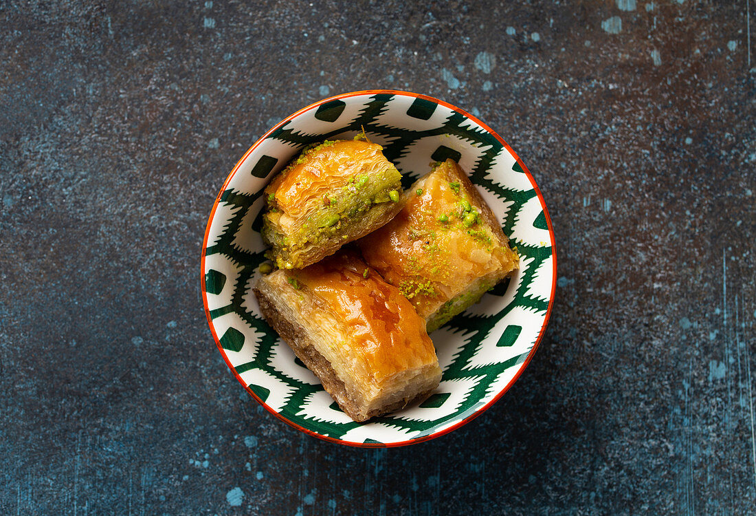 Baklava - traditional Turkish dessert pastry made of filo layers with chopped nuts and syrup