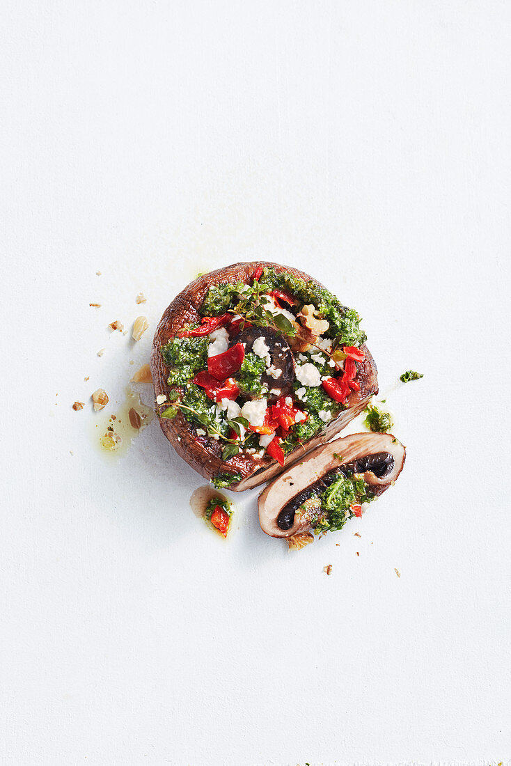 Kale pesto-stuffed mushrooms