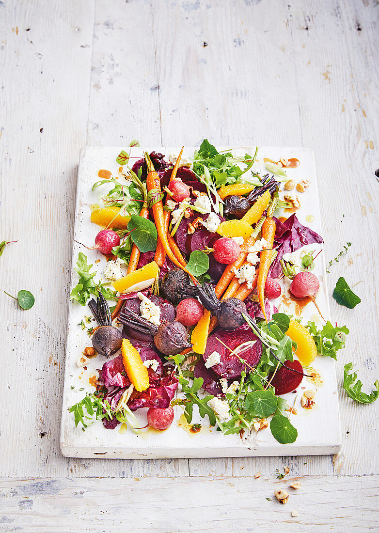 Autumn root salad with oranges