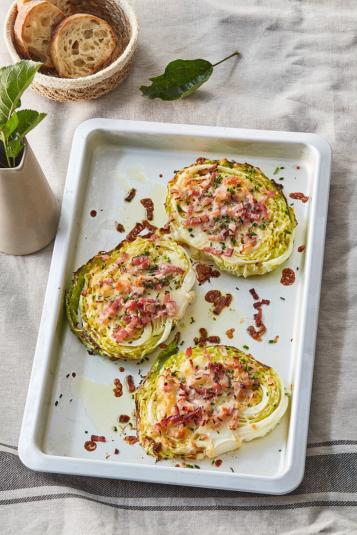 Baked cabbage snack with bacon