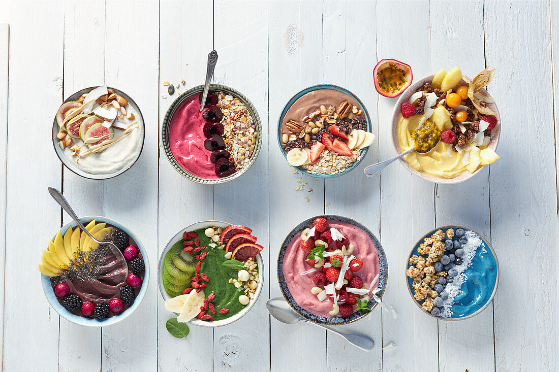 Various different smoothie bowls