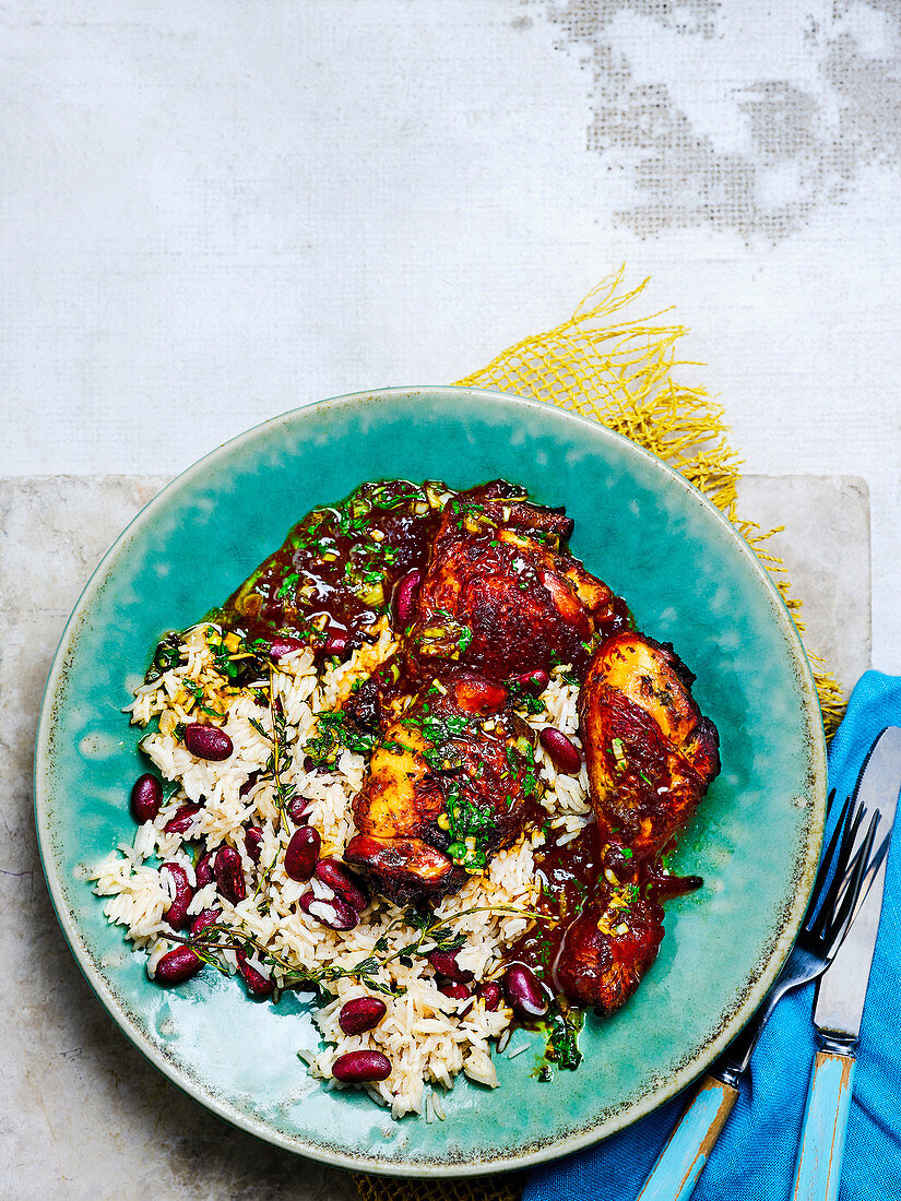 Stew chicken with coconut rice