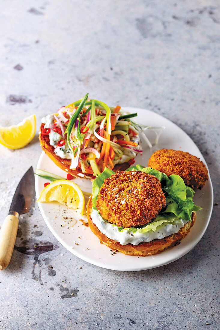 Fish burgers with pickled slaw
