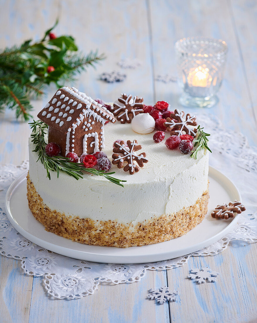 Christmas cake with gingerbread house