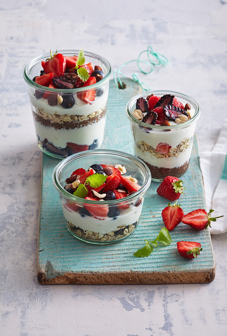Homemade yoghurt with muesli and berries