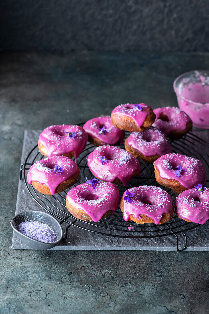 Donuts with violet icing