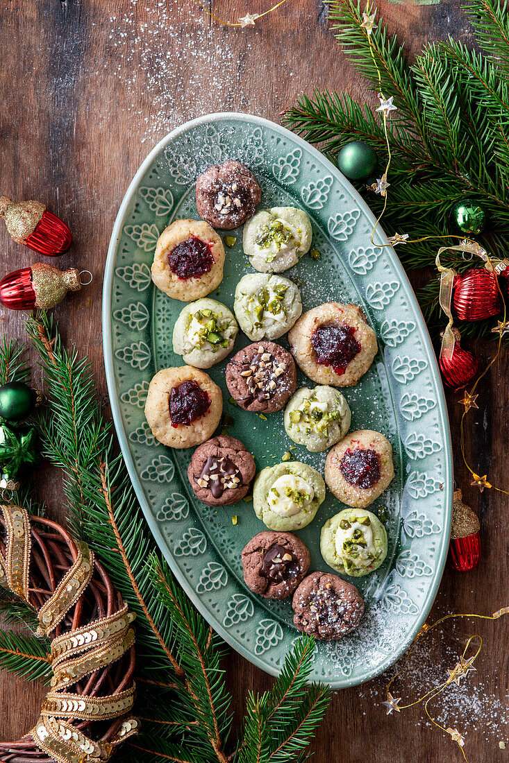 Thumbprint cookies - vanilla, chocolate and matcha