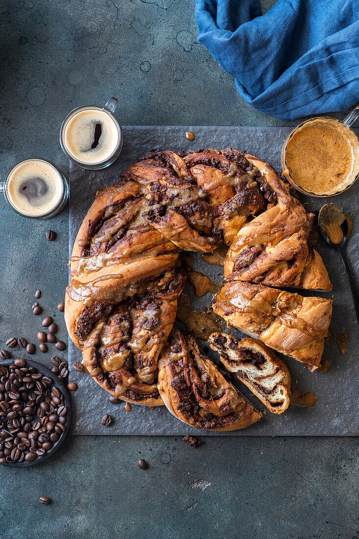 Coffee babka with coffee icing