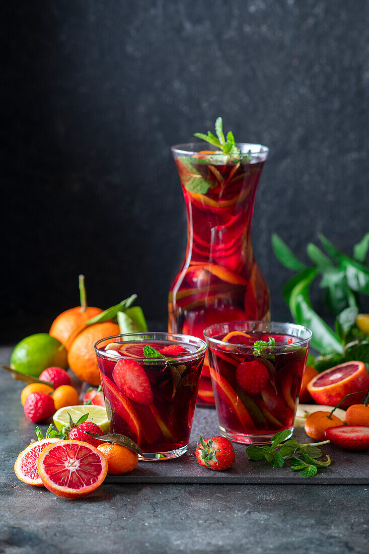Winter sangria with citrus fruits