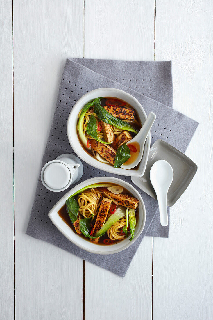 Marinated tofu in ginger broth with noodles (Asia)