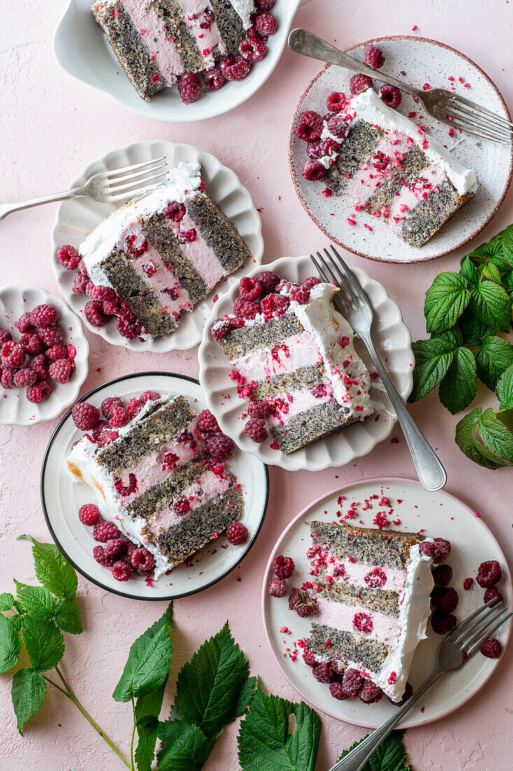 Raspberry poppy seed cream cake
