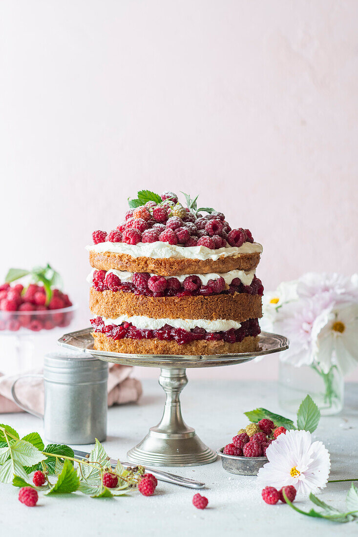 Raspberry Cream Layer Cake