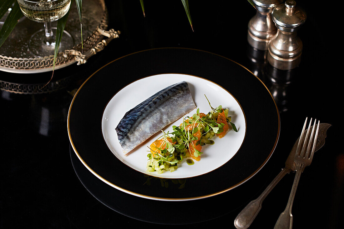 Mackerel with cucumber-orange salad