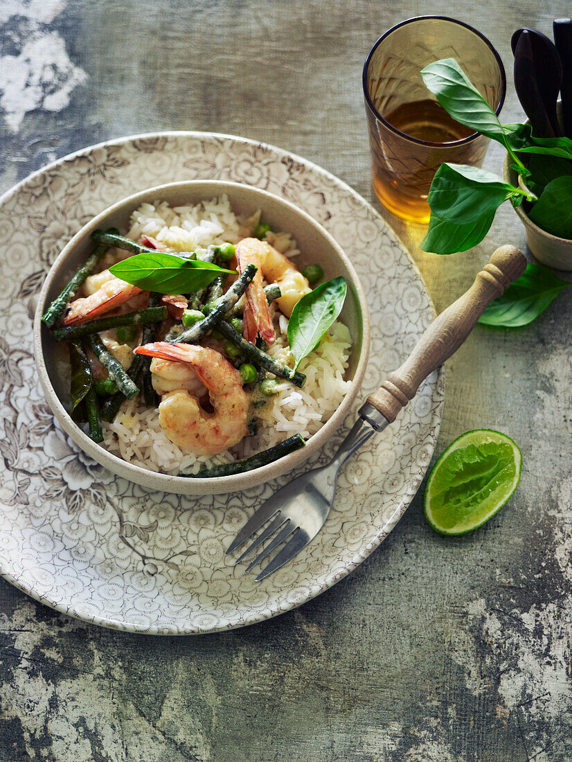 Thai green curry prawns