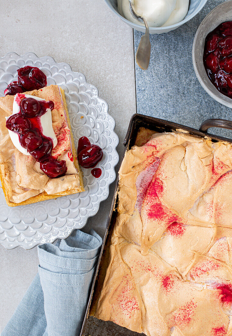 Cloudy cake with pepper and cherry compote