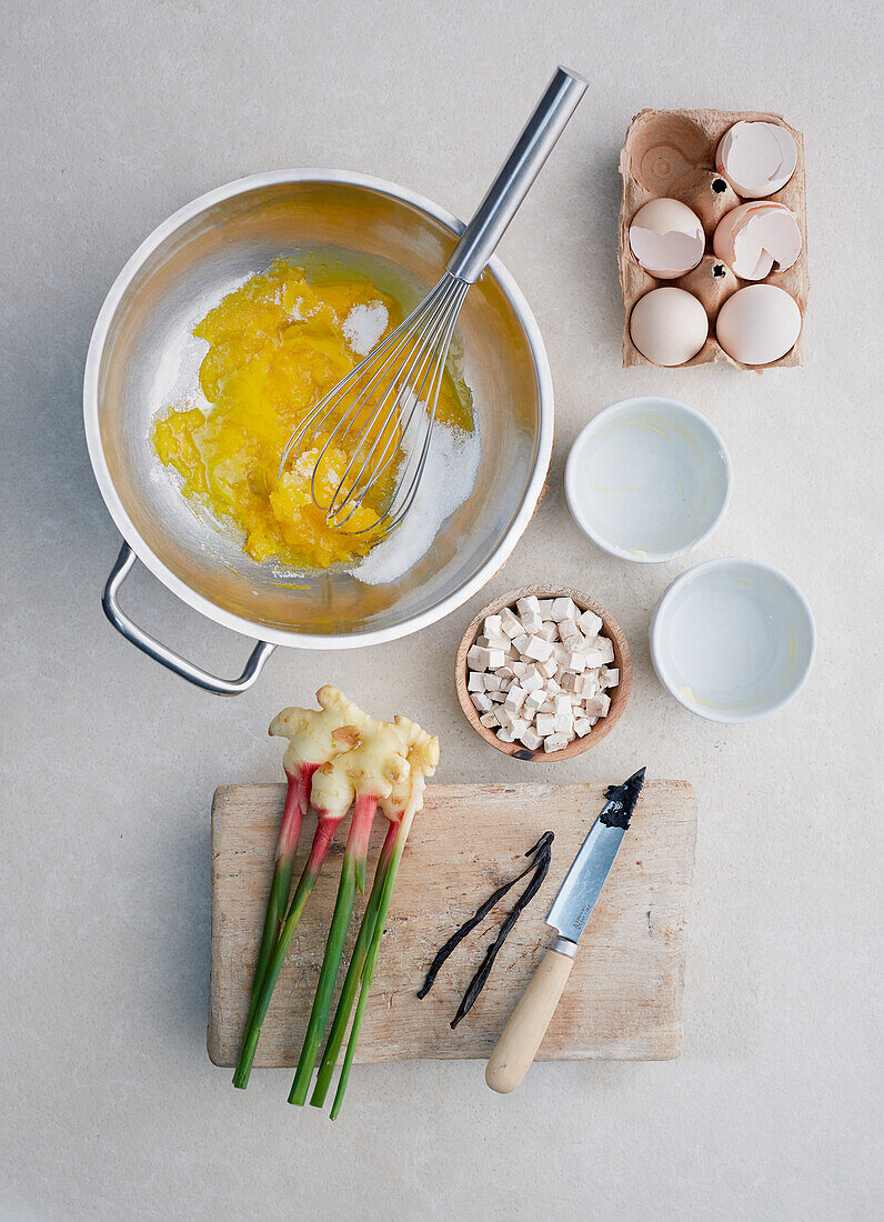 Ingredients for Asian crème brûlée with ginger