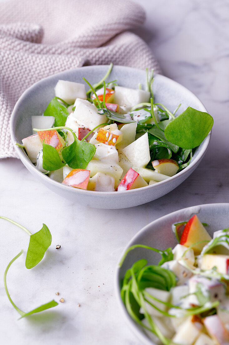 Kohlrabi-Apfel-Salat mit Portulak