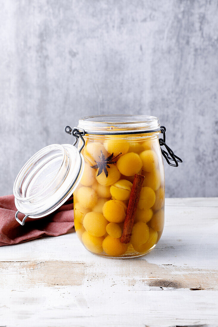 Preserved mirabelles with cinnamon and star anise