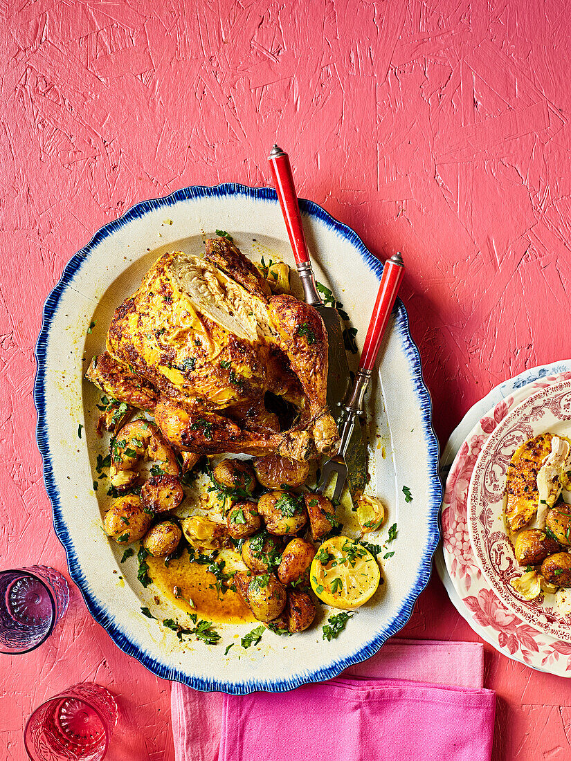 Brathähnchen mit Golden Spice und Kartoffeln