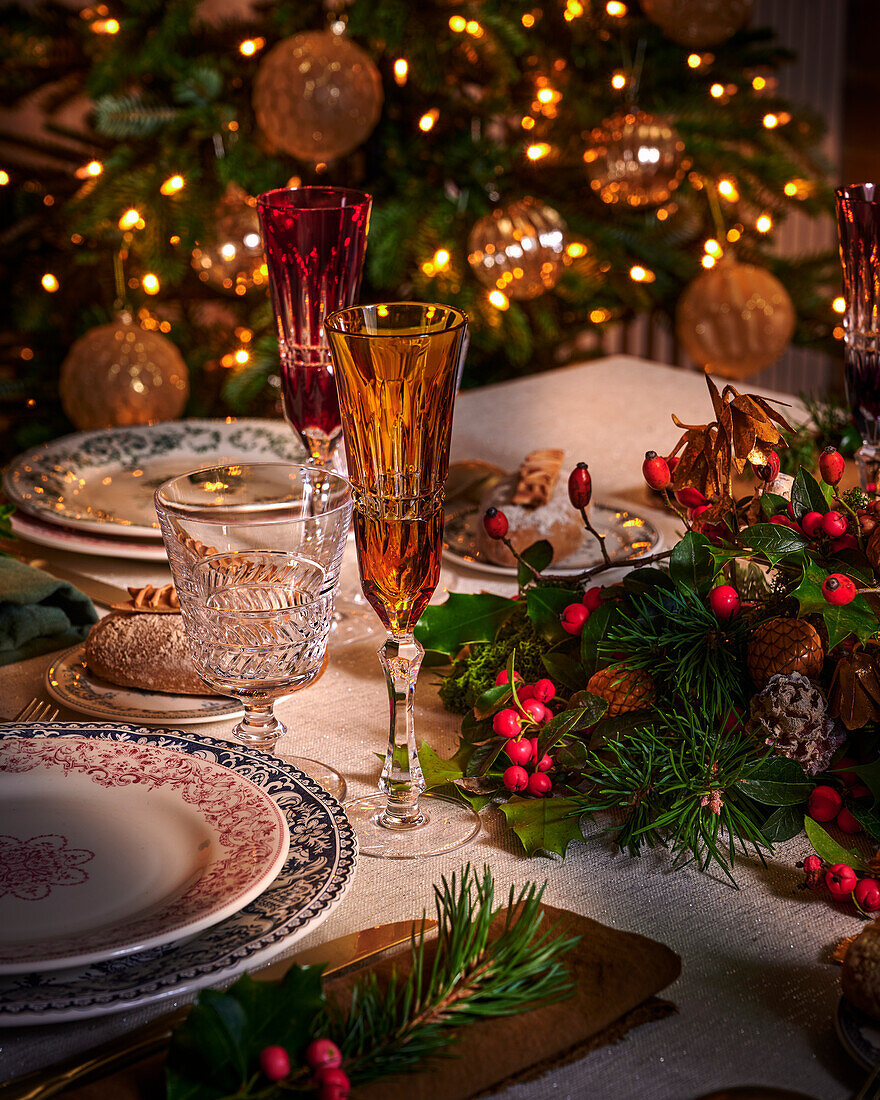 A festive table setting for Christmas