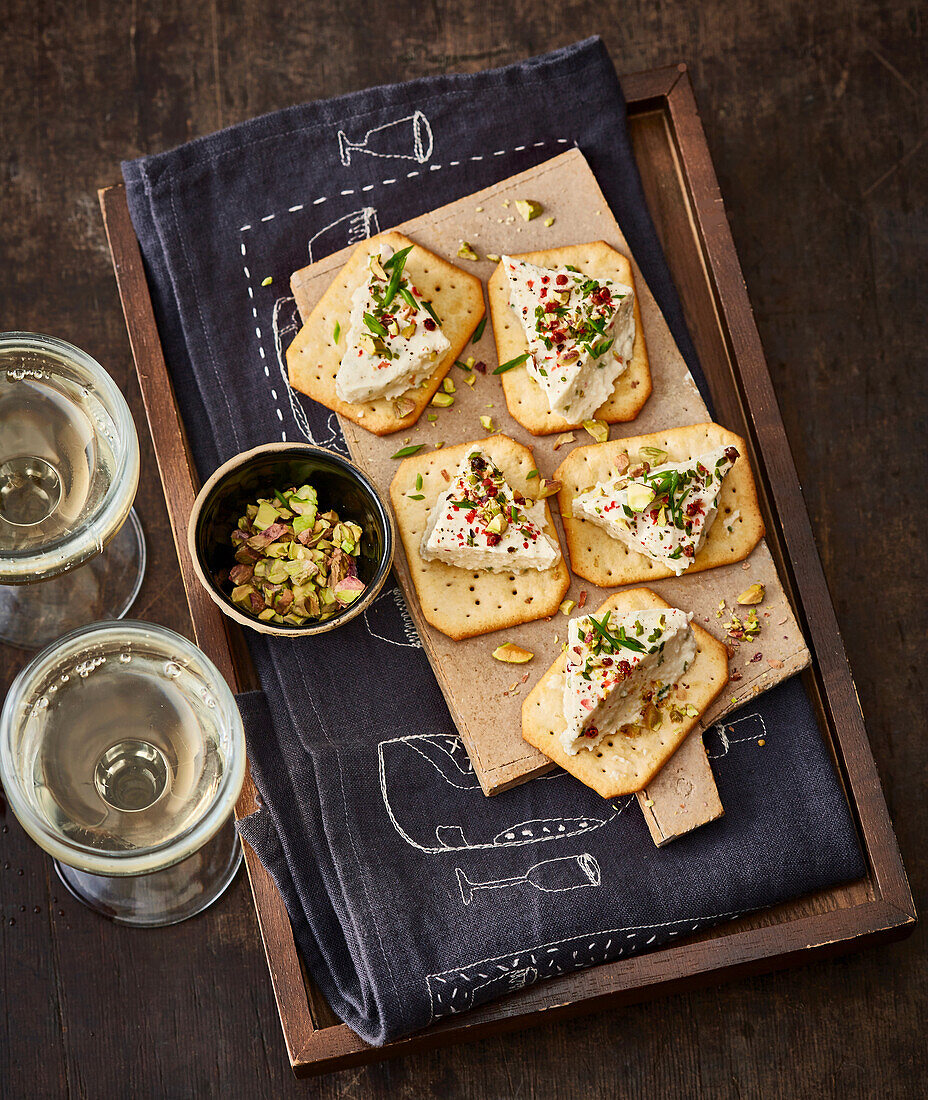 Vegetarian horseradish and chive terrine served on crackers