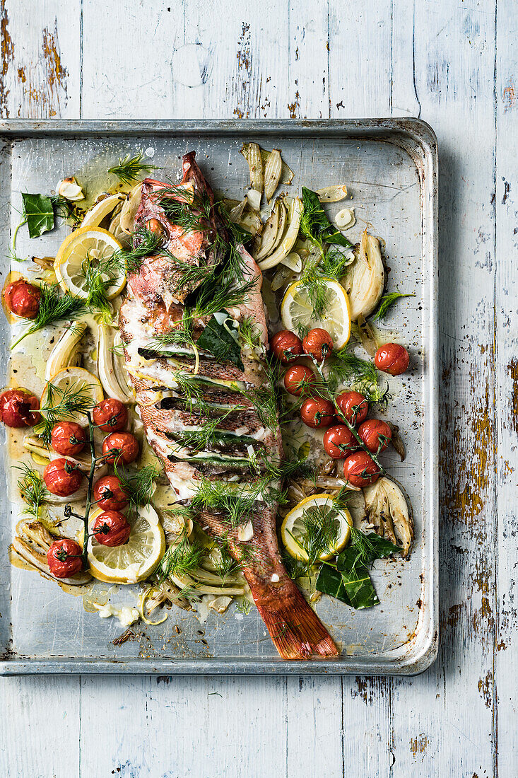 Bay-spiced redfish with fennel and tomatoes