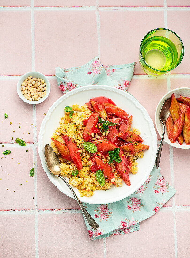 Couscous with rhubarb compote