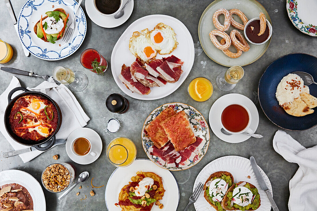A lavishly set breakfast table