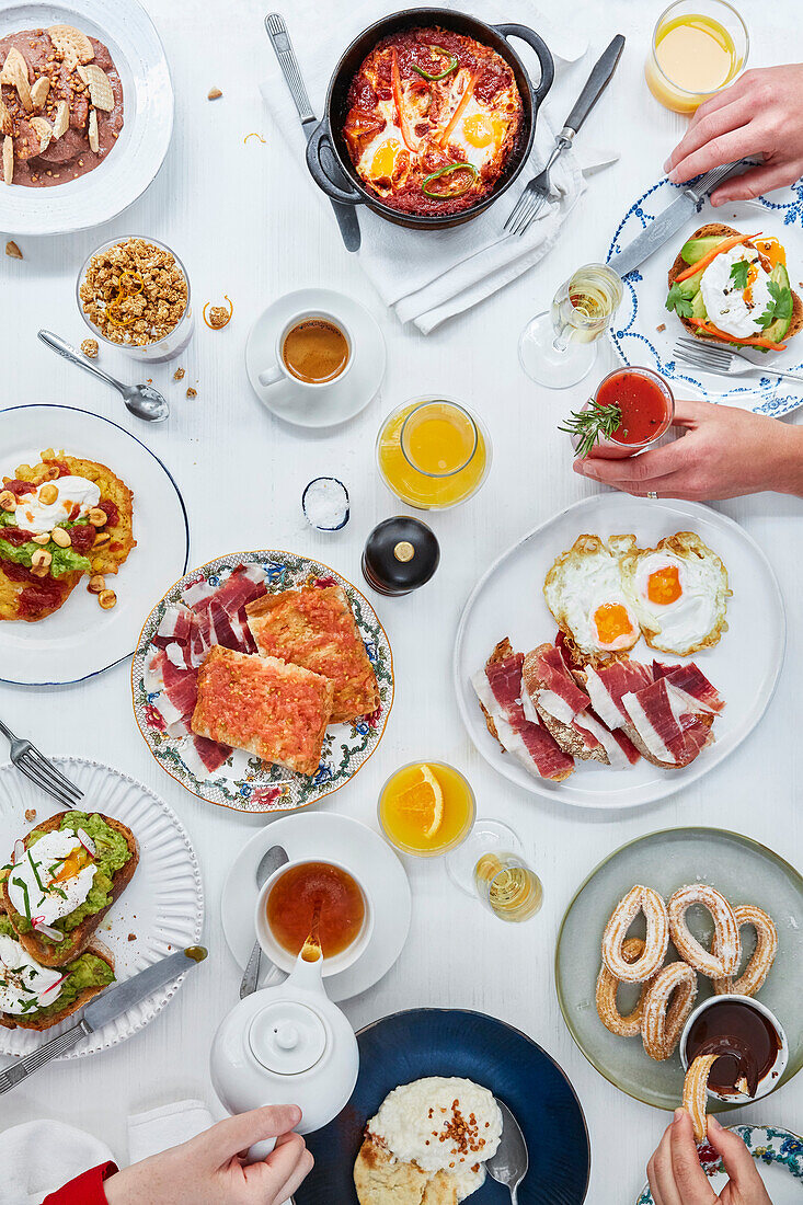 Richly set breakfast table