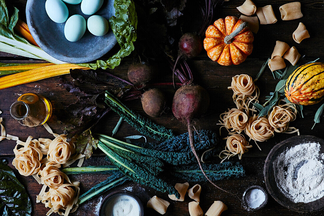 Zutaten für herbstliche Gemüsepasta