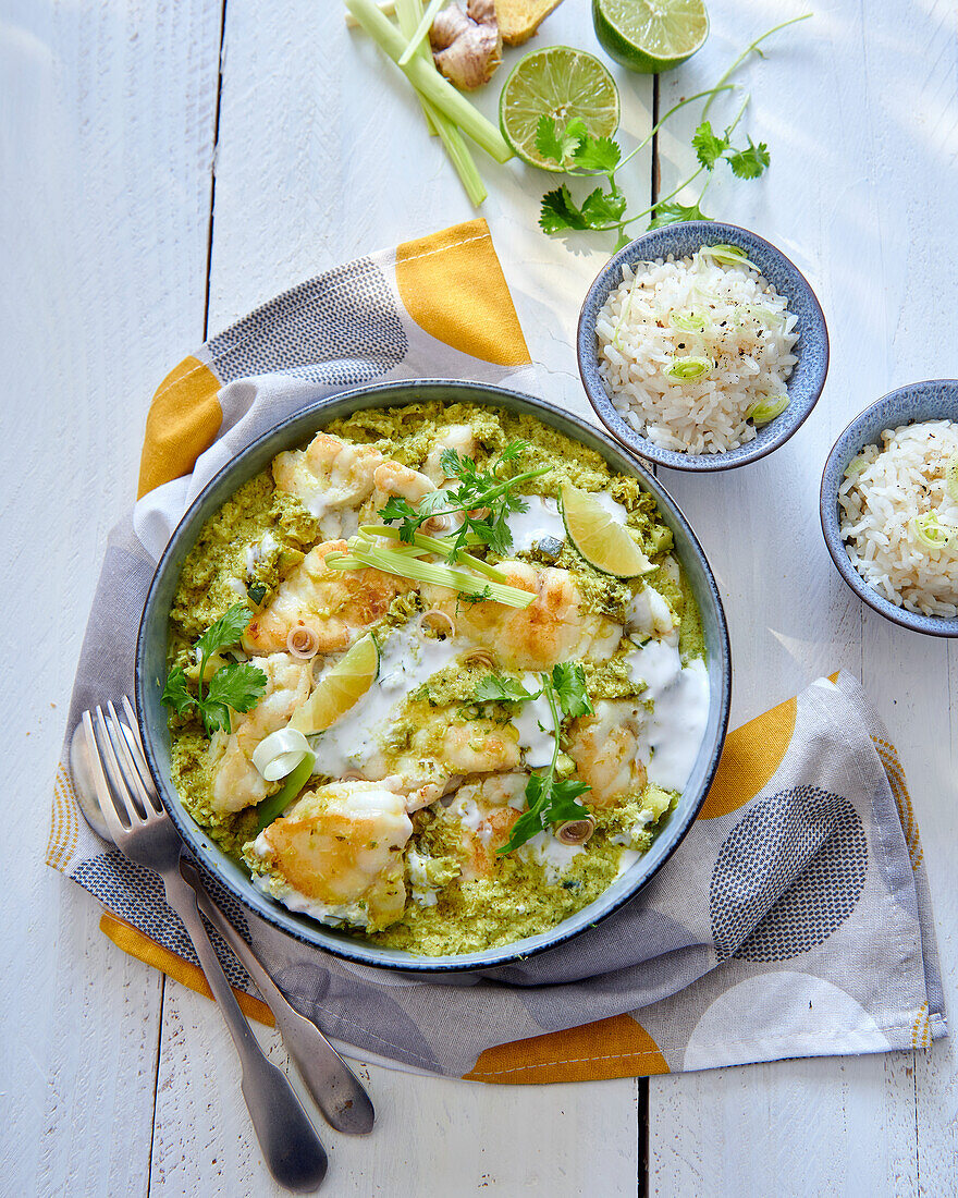 Green curry monkfish casserole