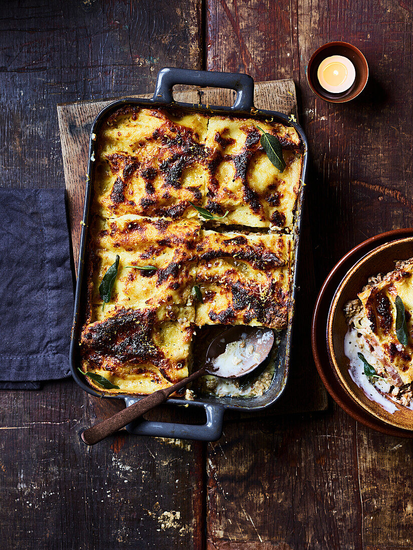 Lasagne with pork, prosciutto and porcini mushrooms