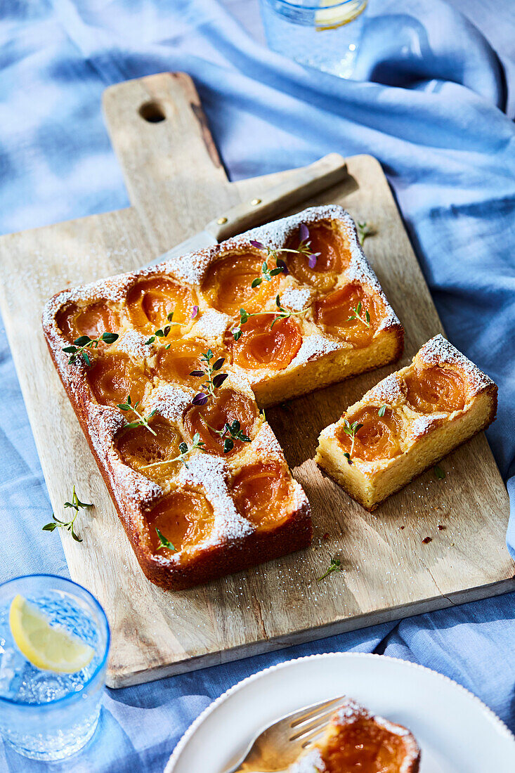 Lemon-and-apricot tray bake cake