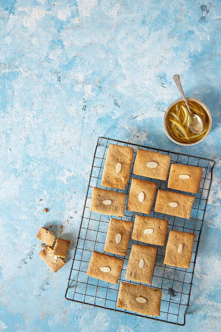Almond biscuits on a cooling rack