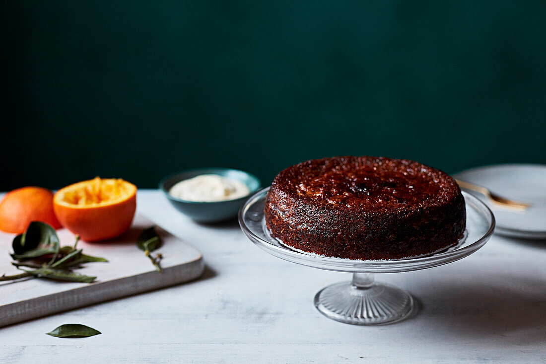 Orange and walnut cake with cinnamon, cardamom and ginger