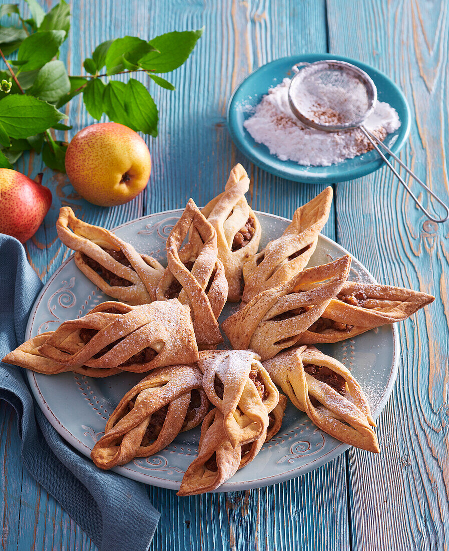 Fried dough pastries with pear filling